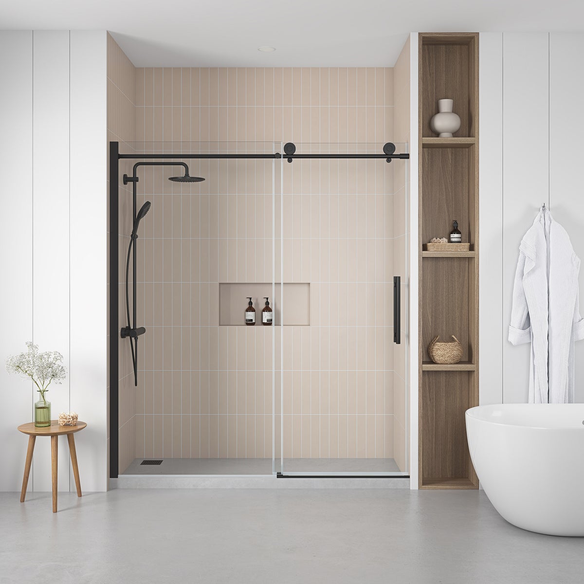 OVE Decors 60" Matte Black Renfrew Frameless Soft-close Sliding Shower Door