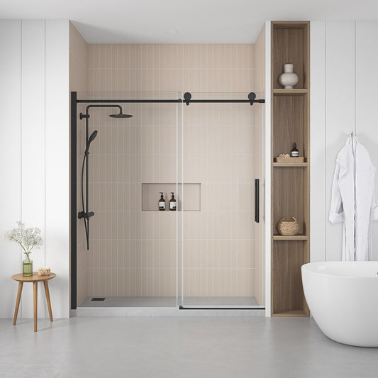 OVE Decors 60" Matte Black Renfrew Frameless Soft-close Sliding Shower Door