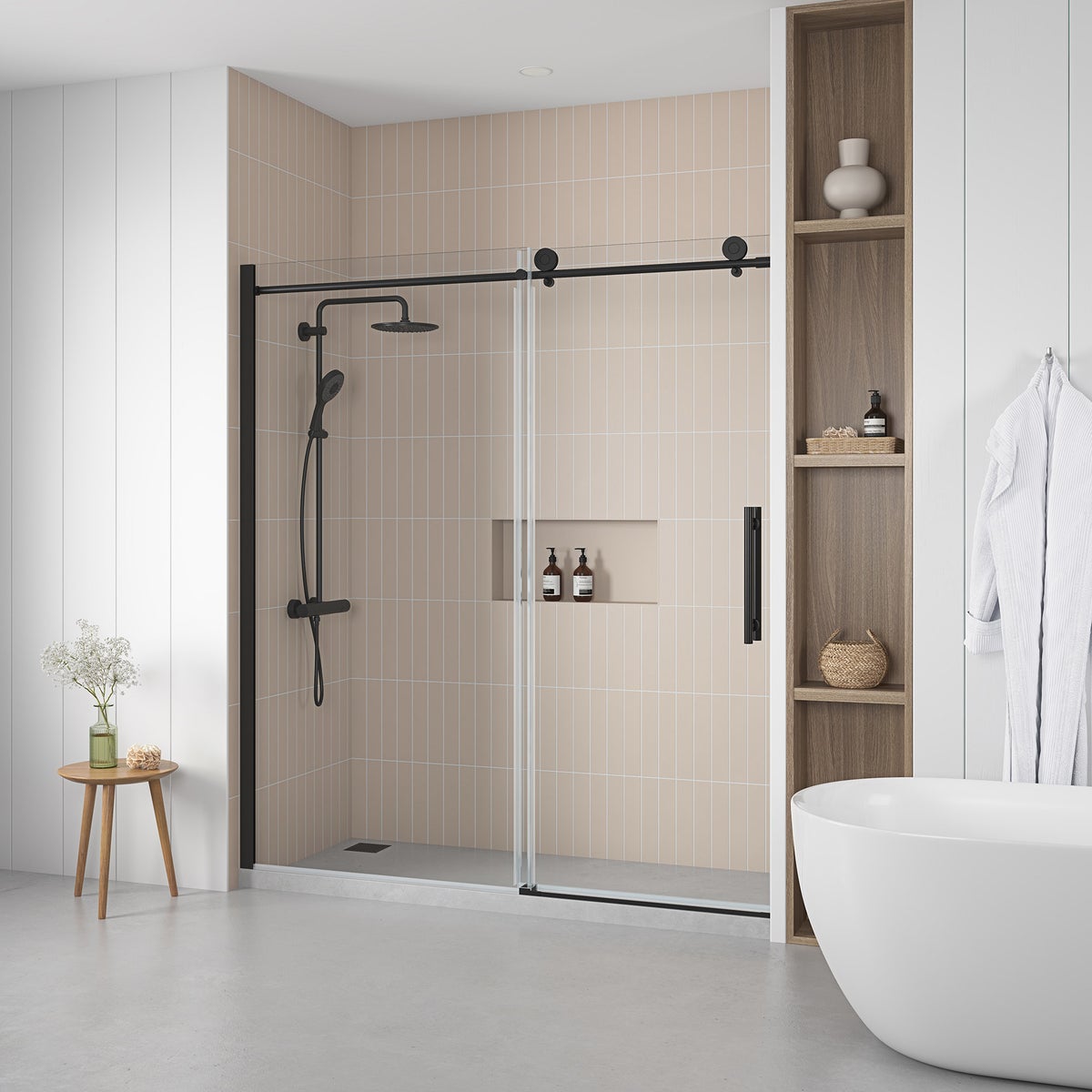 OVE Decors 60" Matte Black Renfrew Frameless Soft-close Sliding Shower Door