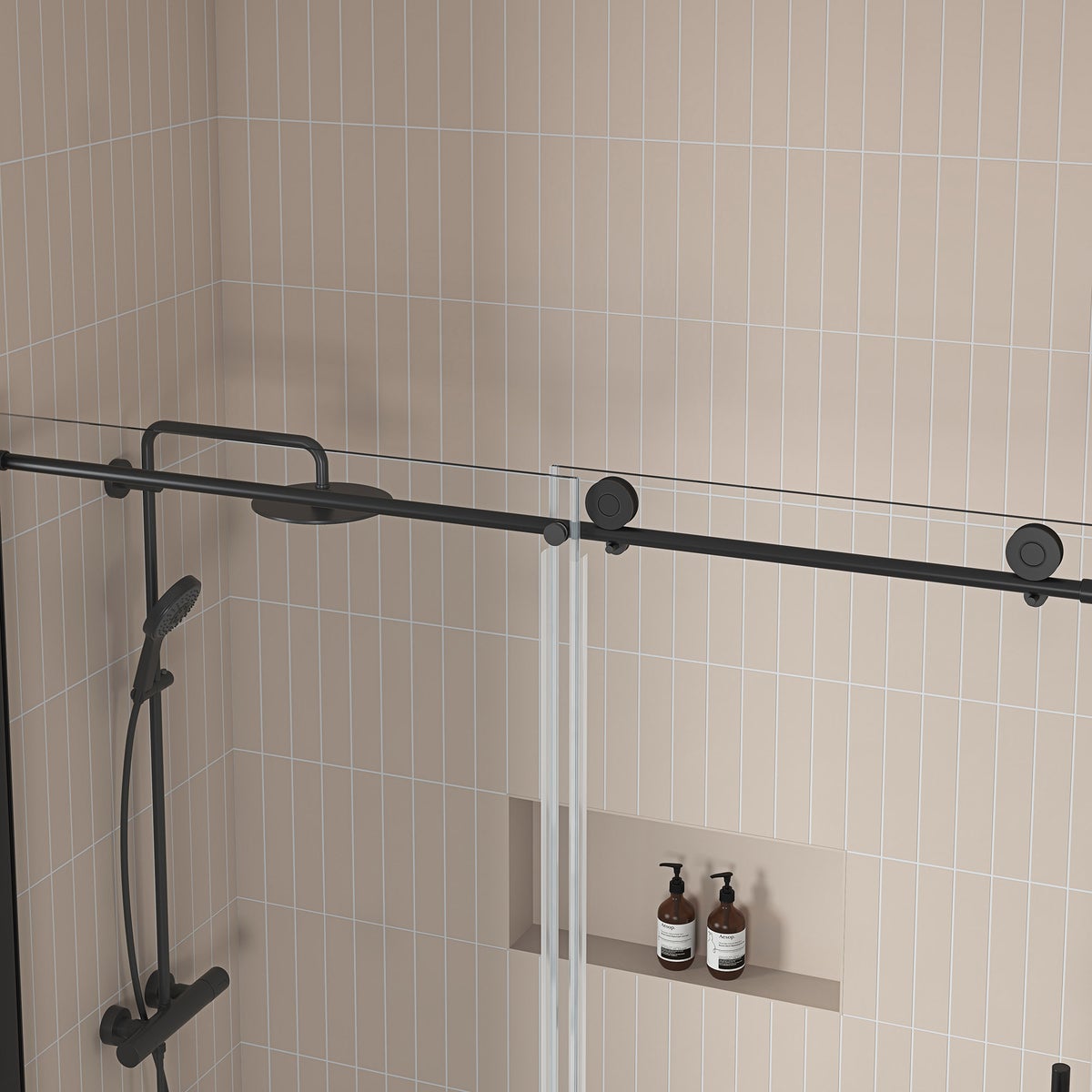 OVE Decors 60" Matte Black Renfrew Frameless Soft-close Sliding Shower Door