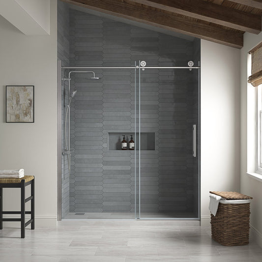 OVE Decors Renfrew Frameless Soft-close Sliding Shower Door - Satin nickel