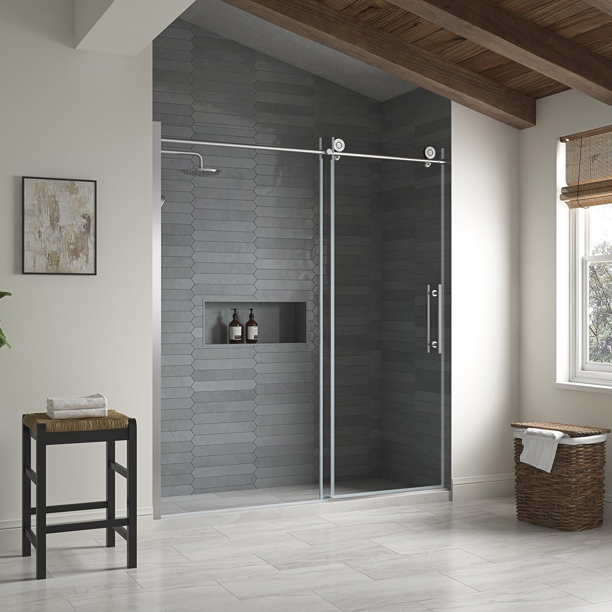 OVE Decors Renfrew Frameless Soft-close Sliding Shower Door - Satin nickel