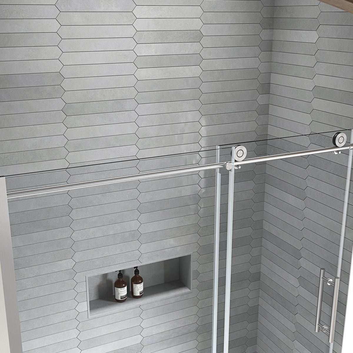 OVE Decors Renfrew Frameless Soft-close Sliding Shower Door - Satin nickel