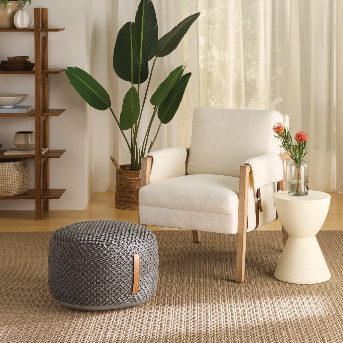 Nourison Cotton Woven Looped Pouf