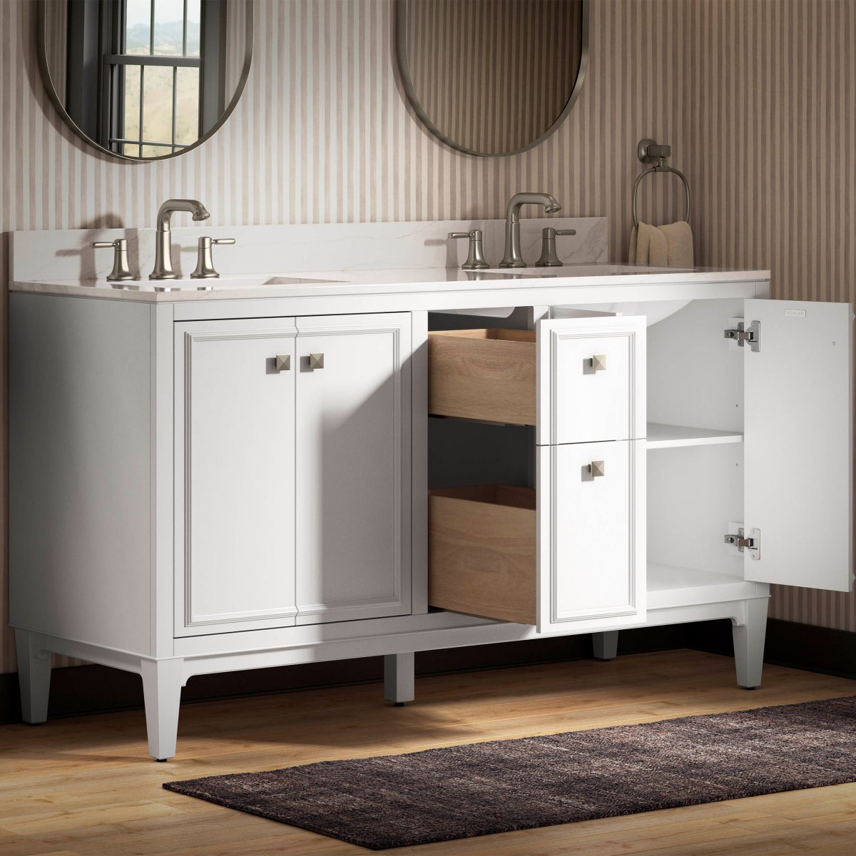 NEW - Kohler Clave 60" Bathroom Vanity Cabinet with Sink and Quartz Top