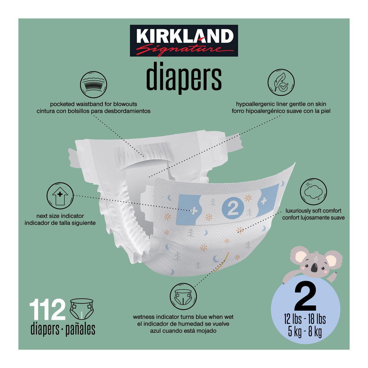 NEW - Kirkland Signature Diaper Size 2, 112-count