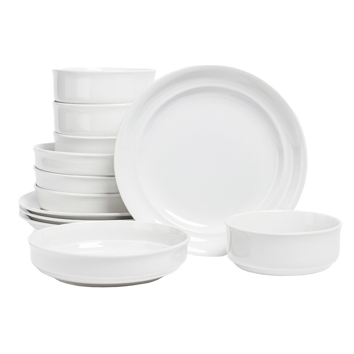 over&back Rimmed 12-piece Glossy Porcelain Dinnerware Set