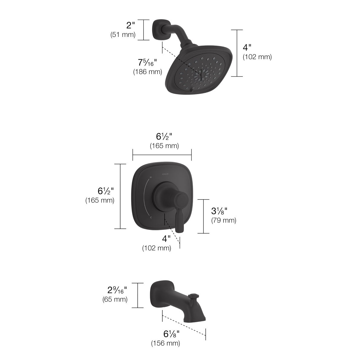 Kohler Terzet Rite-temp Bath and Shower Trim Set MATTE BLACK