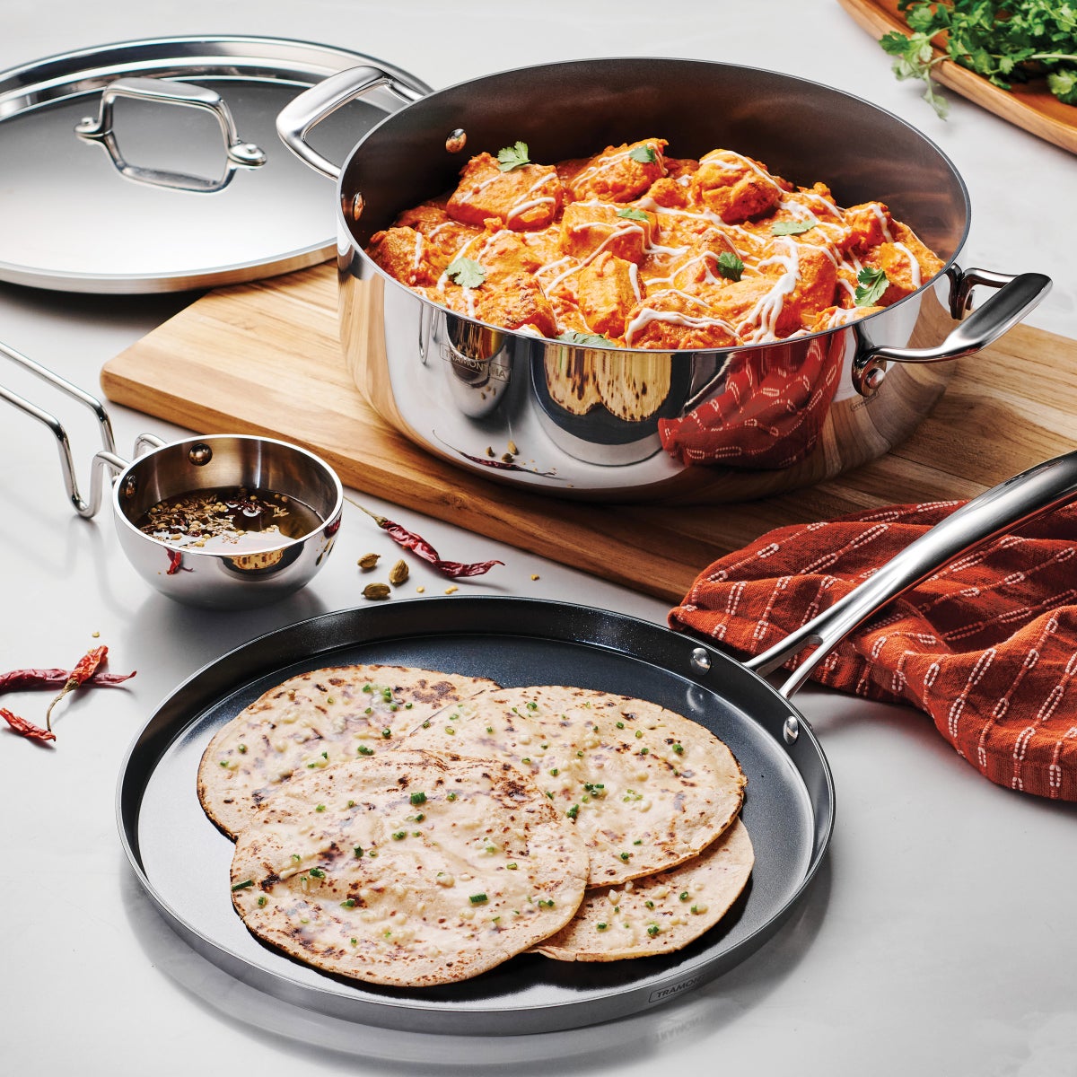 NEW - Tramontina 6.5 Qt Covered Casserole, 12-inch Dosa Tawa & Tadka Set