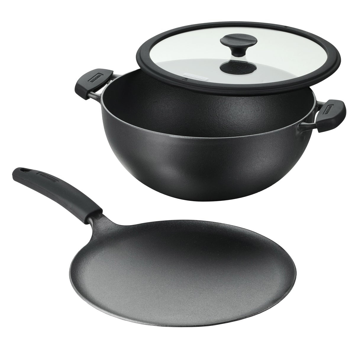 Tramontina 3-piece Cast Iron 7-quart Deep Kadai & Flat Tawa Cookware Set