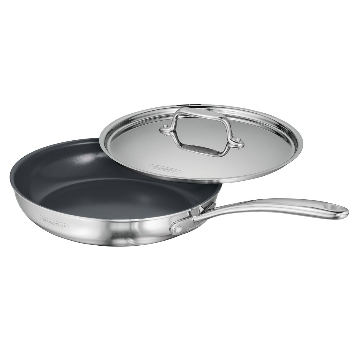 Tramontina 4-piece Stainless Steel Fry Pan Set with Ceramic Nonstick Interior and Lids