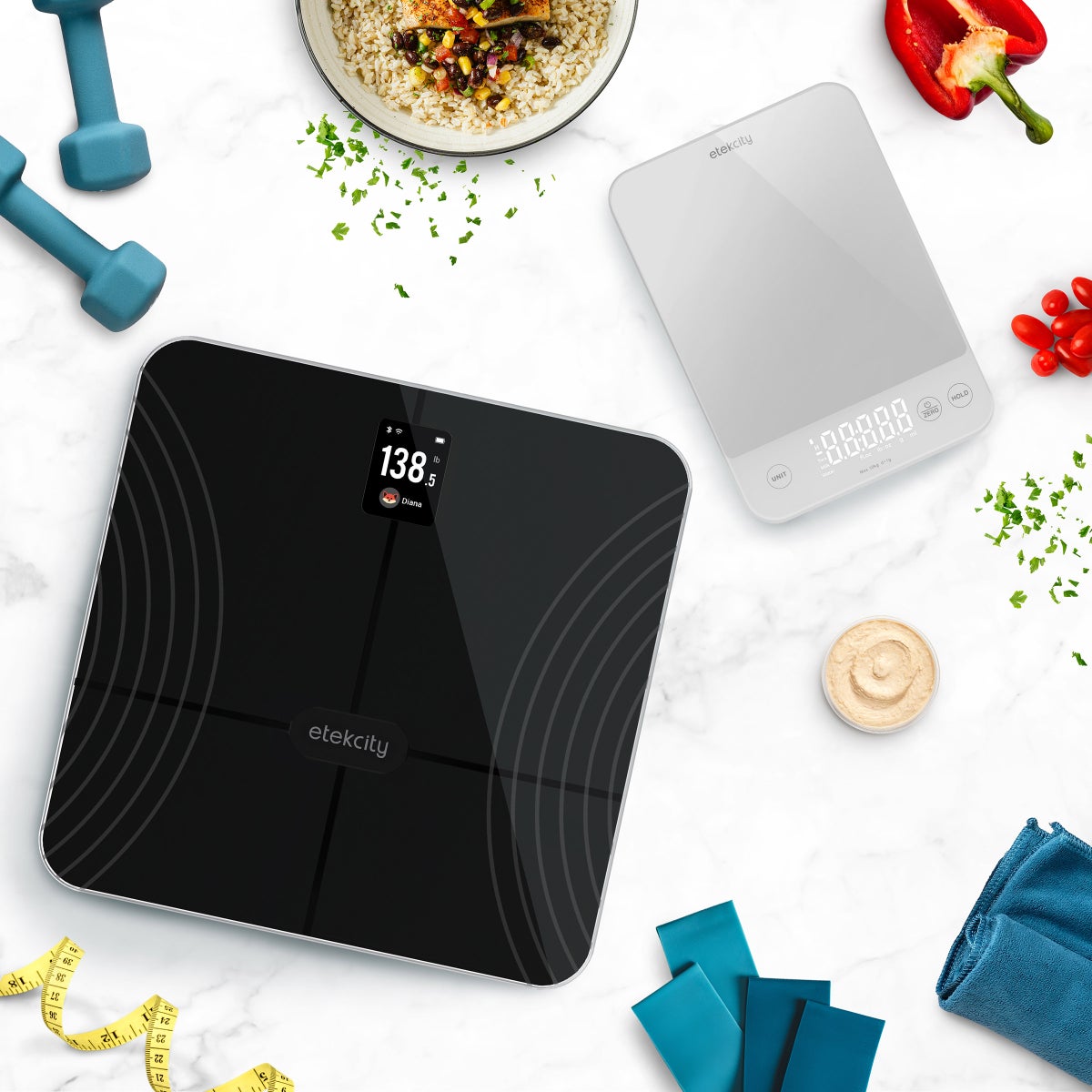 Etekcity Wellness Bundle: Smart Fitness Scale + Kitchen Scale