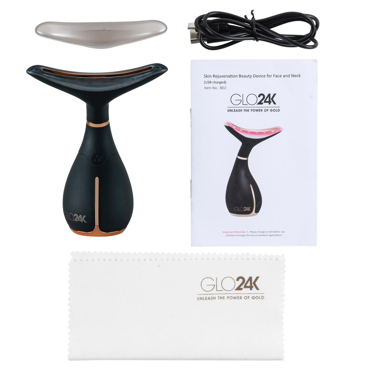 GLO24k Skin Rejuvenation Device for Face & Neck + 1.7 fl oz Conductive Hydra Gel