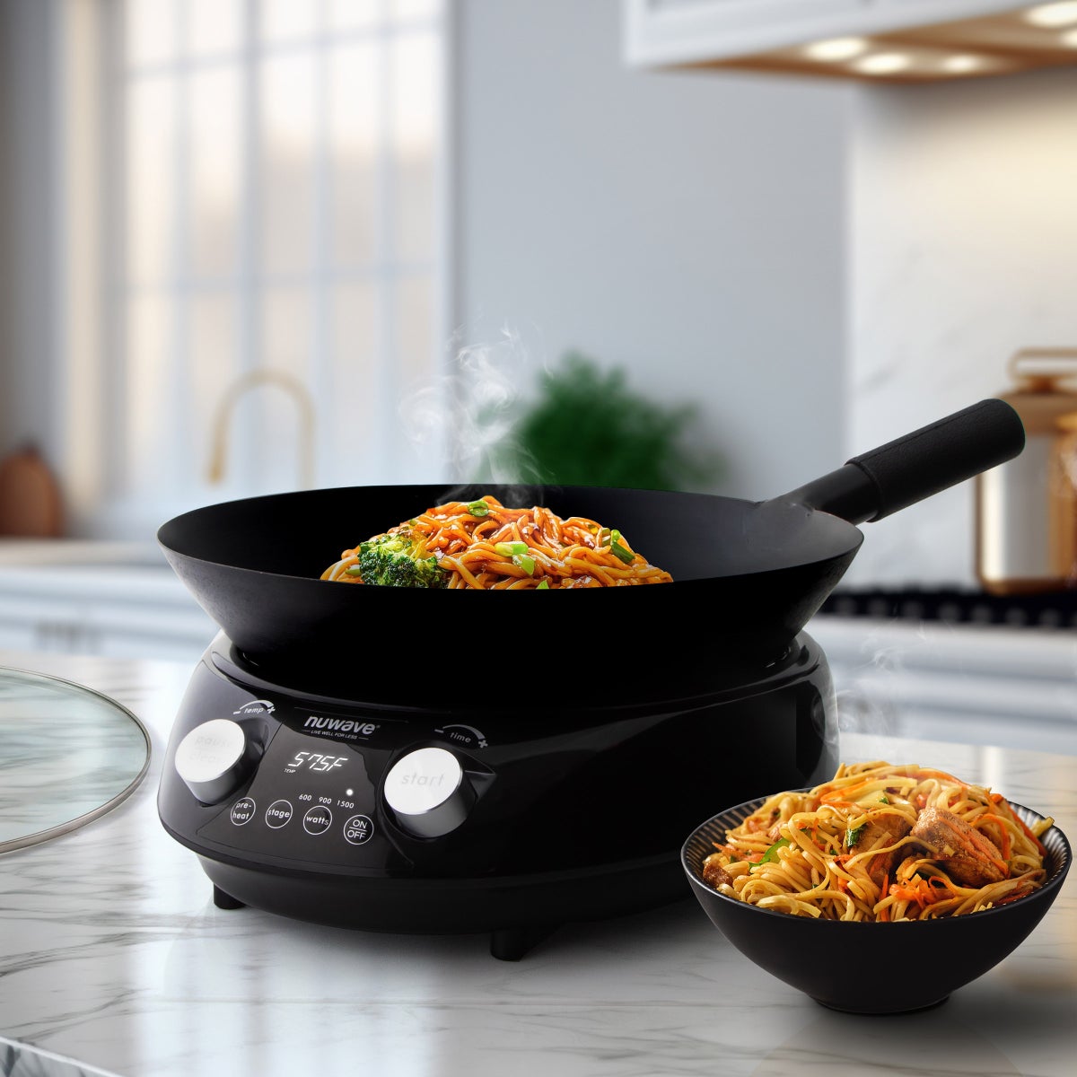 Nuwave Induction Hot Wok with 14" Carbon Steel Wok, Glass Lid & Stand