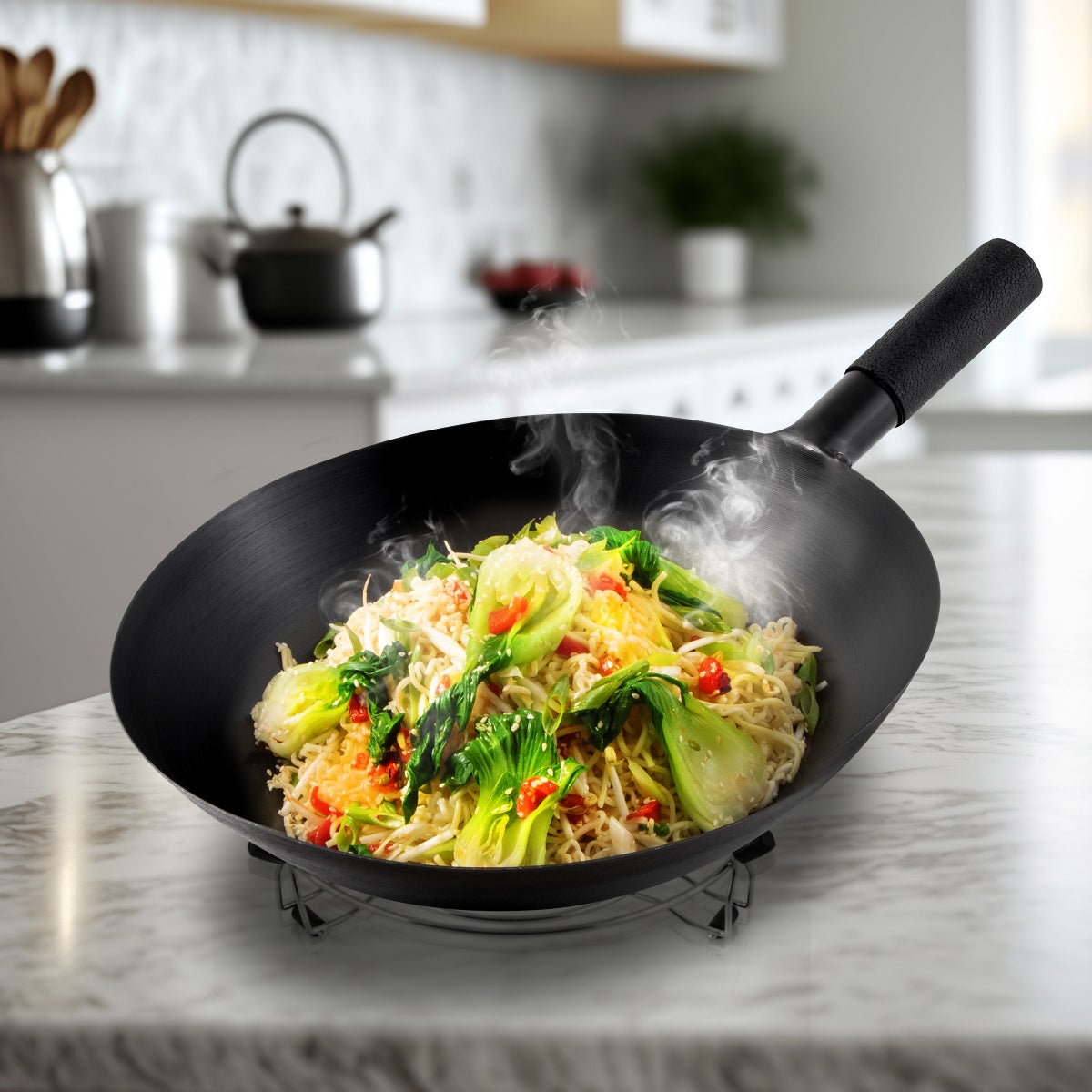 Nuwave Induction Hot Wok with 14" Carbon Steel Wok, Glass Lid & Stand