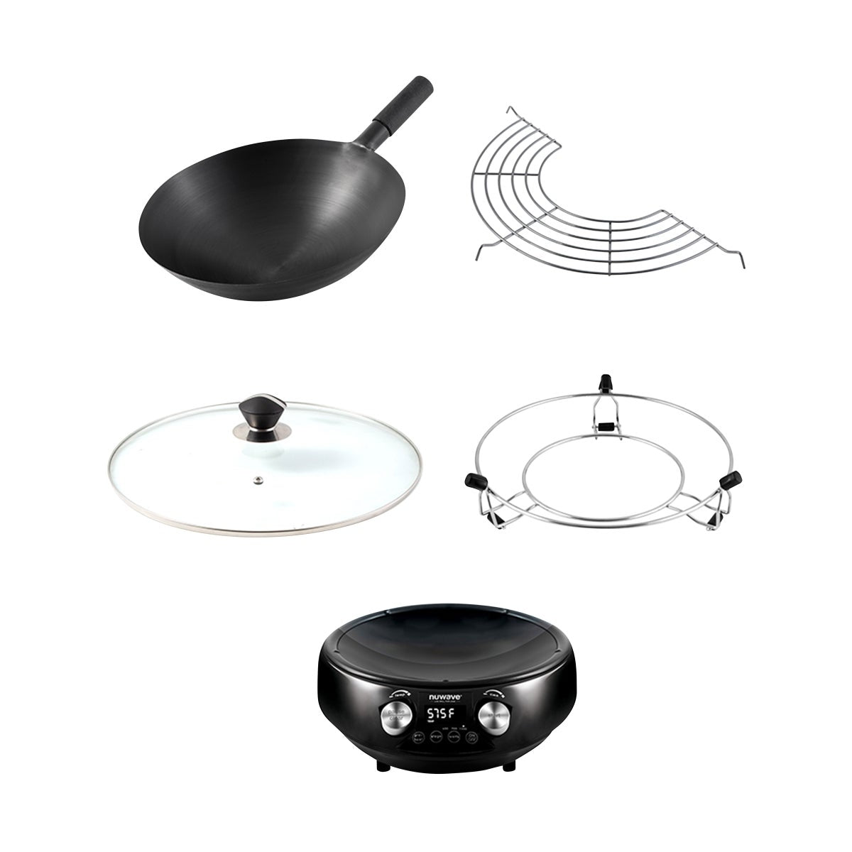 Nuwave Induction Hot Wok with 14" Carbon Steel Wok, Glass Lid & Stand