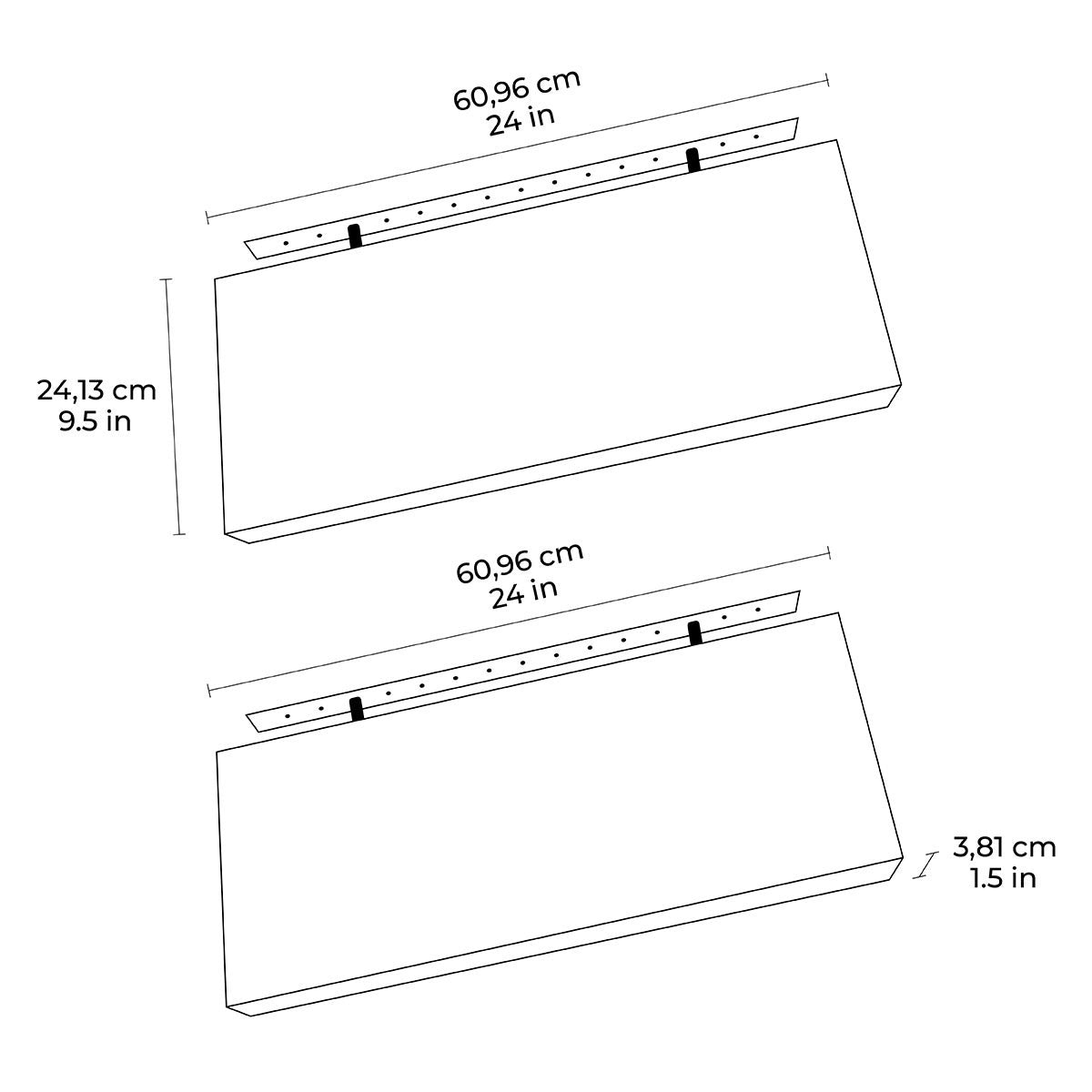 Acacia Floating Wood Shelf, 2-pack