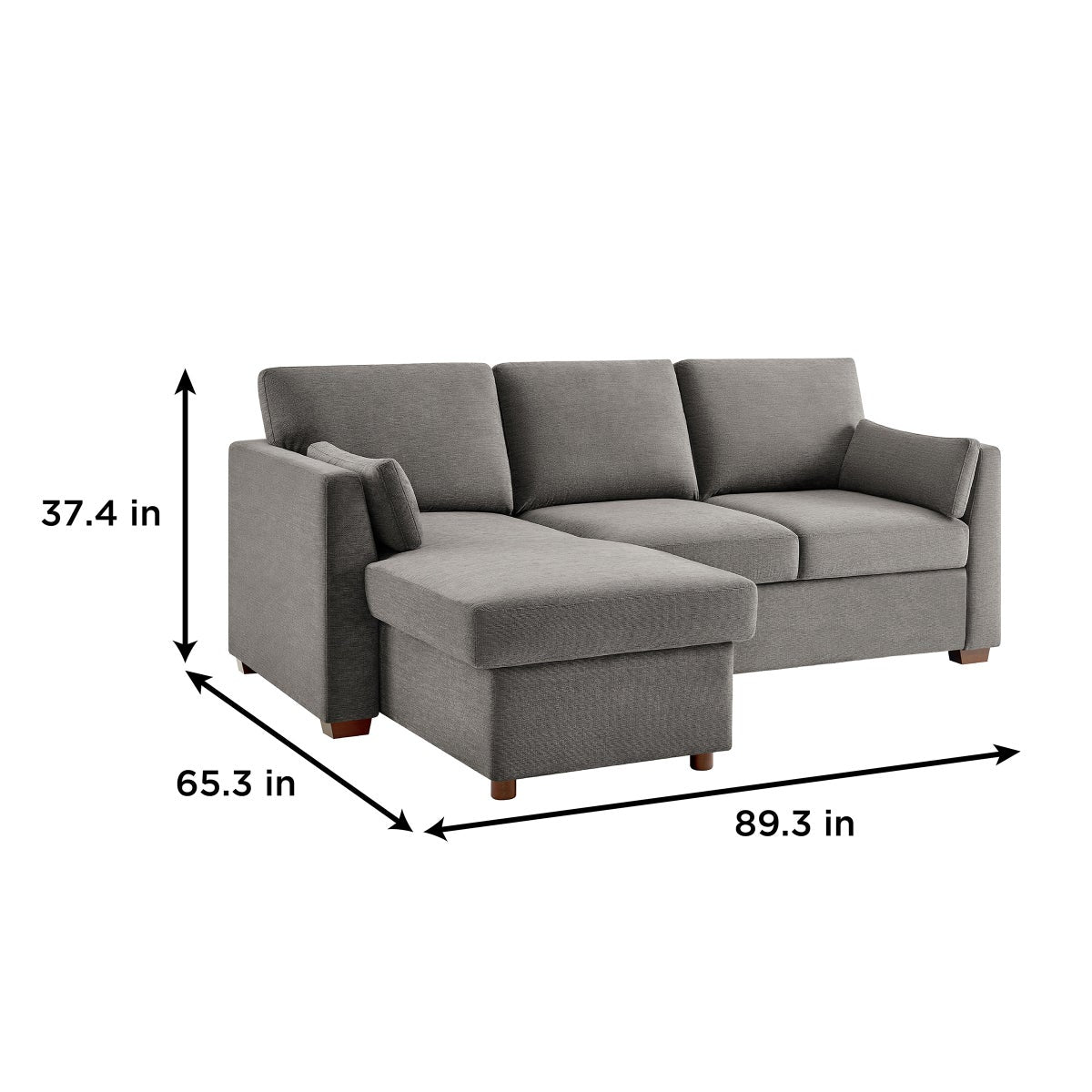 Coddle Luke Fabric Sleeper Sofa with Reversible Chaise and Storage, Gray