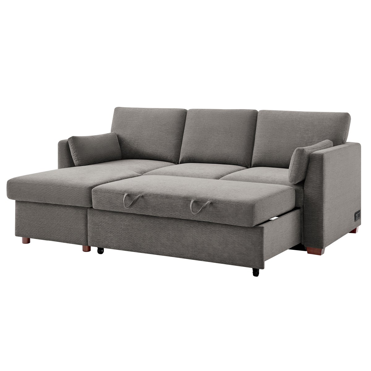Coddle Luke Fabric Sleeper Sofa with Reversible Chaise and Storage, Gray