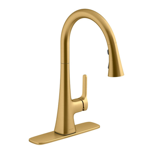 NEW - Kohler Guild Gold Pull-down Kitchen Sink Faucet with Three-function Sprayhead