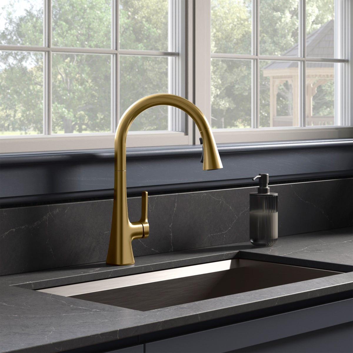 NEW - Kohler Guild Gold Pull-down Kitchen Sink Faucet with Three-function Sprayhead
