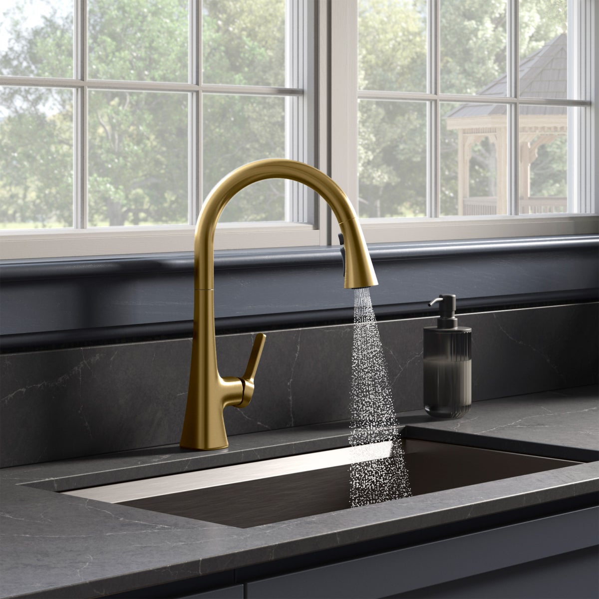 NEW - Kohler Guild Gold Pull-down Kitchen Sink Faucet with Three-function Sprayhead
