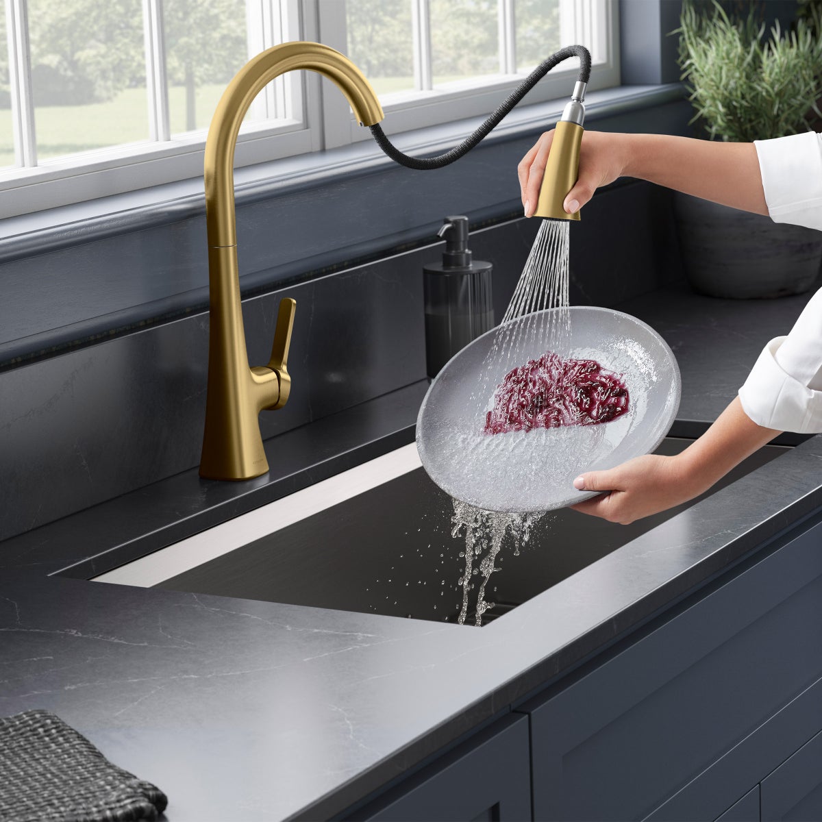 NEW - Kohler Guild Gold Pull-down Kitchen Sink Faucet with Three-function Sprayhead