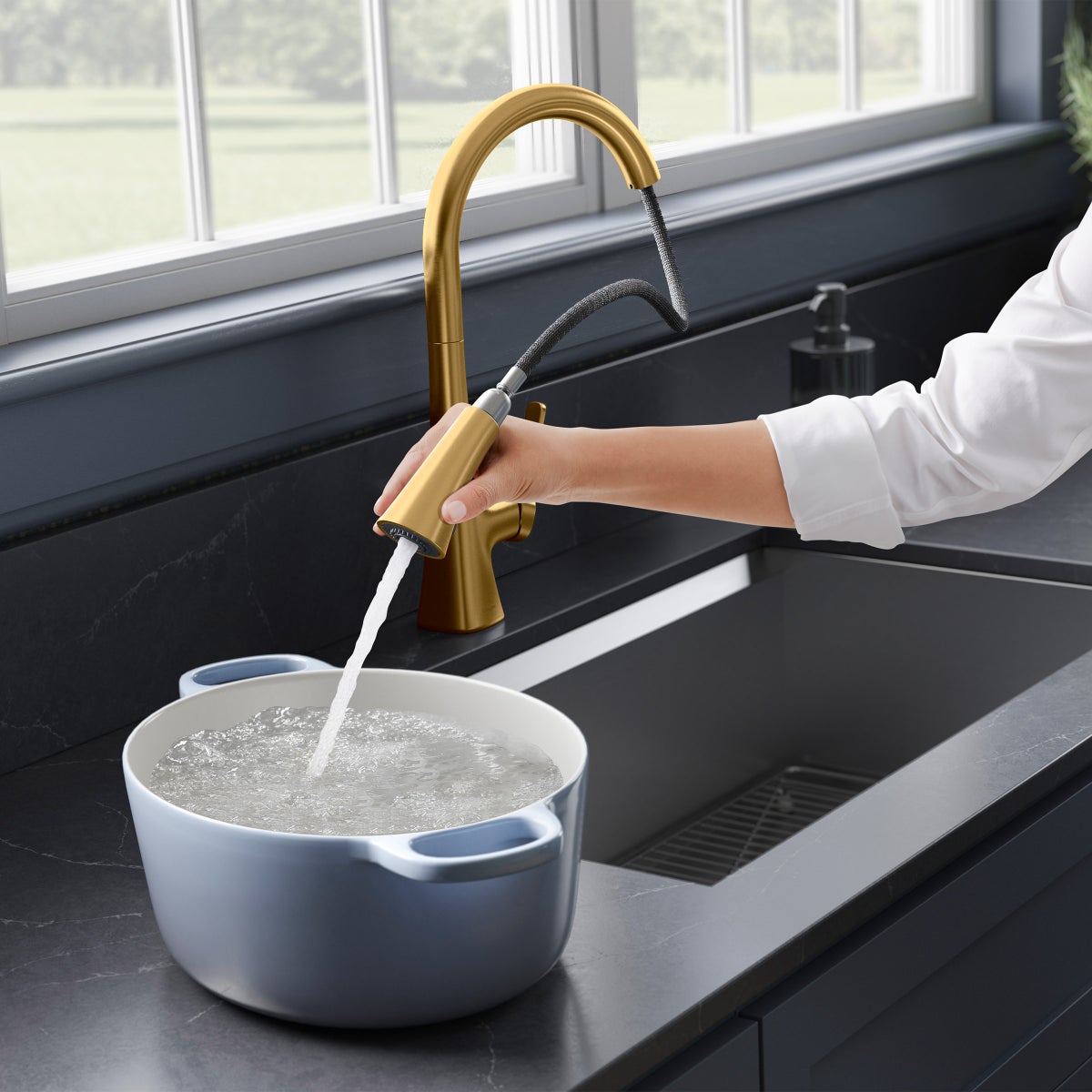 NEW - Kohler Guild Gold Pull-down Kitchen Sink Faucet with Three-function Sprayhead