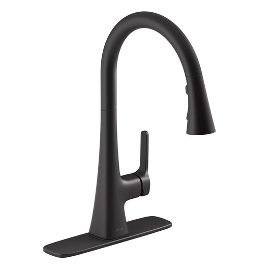 NEW - Kohler Guild Matte Black Pull-down Kitchen Sink Faucet with Three-function Sprayhead