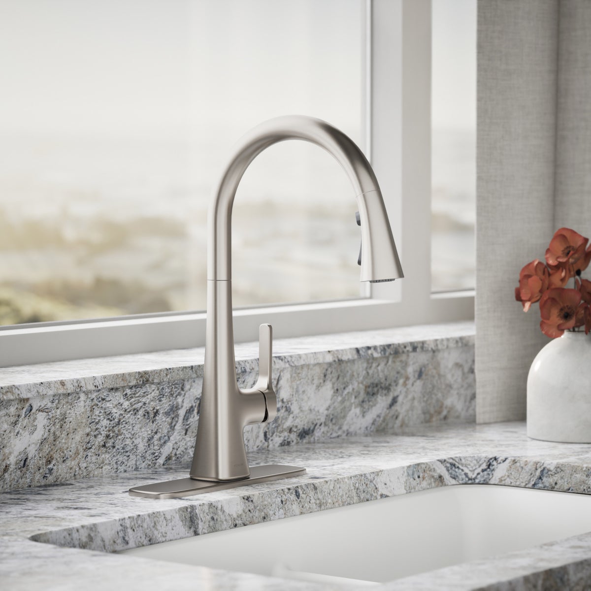 NEW - Kohler Guild Pull-down Kitchen Sink Faucet with Three-function Sprayhead, Chrome