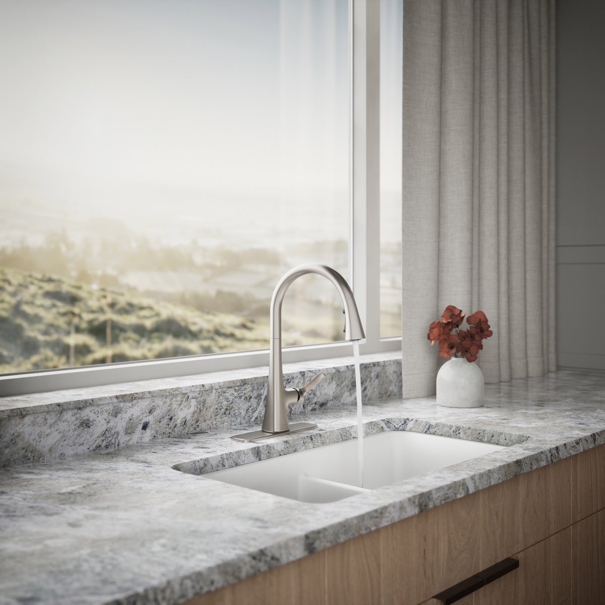 NEW - Kohler Guild Pull-down Kitchen Sink Faucet with Three-function Sprayhead, Chrome
