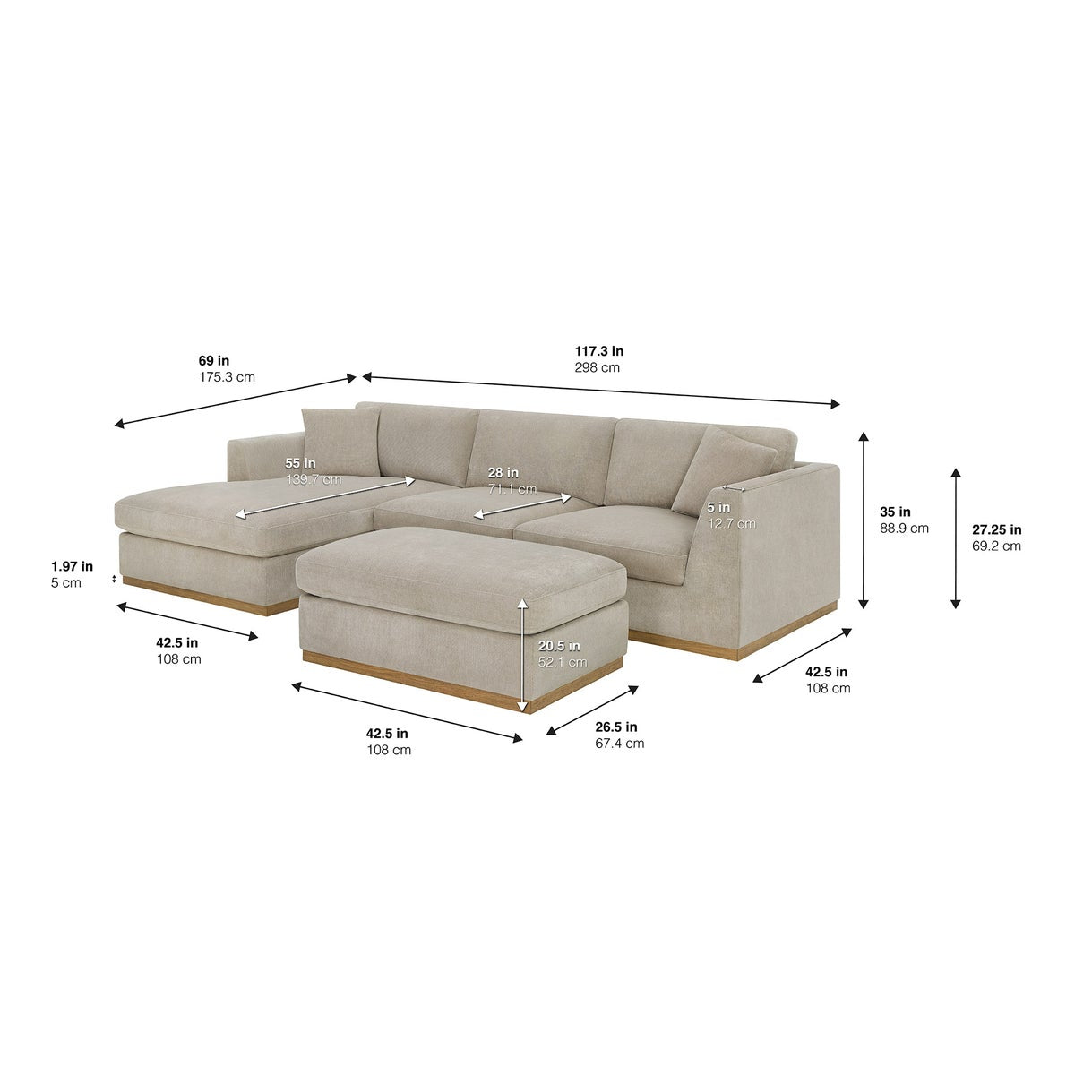 Henredon Caley Reversible Sofa Chaise with Ottoman