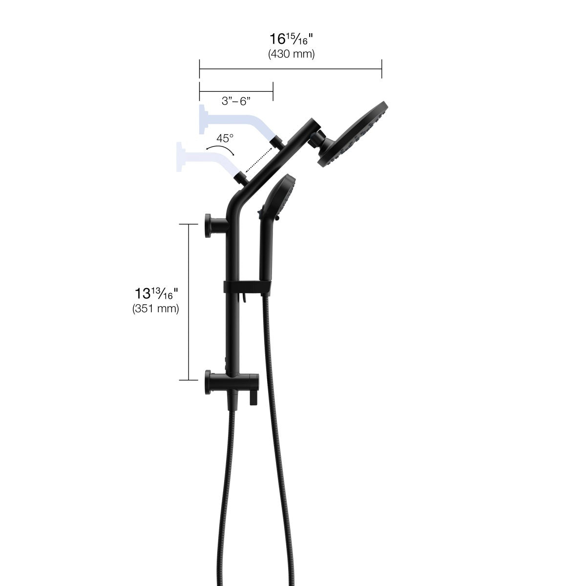 Kohler HydroRail 3-in-1 Multifunction Showerhead and Column Kit, Matte Black