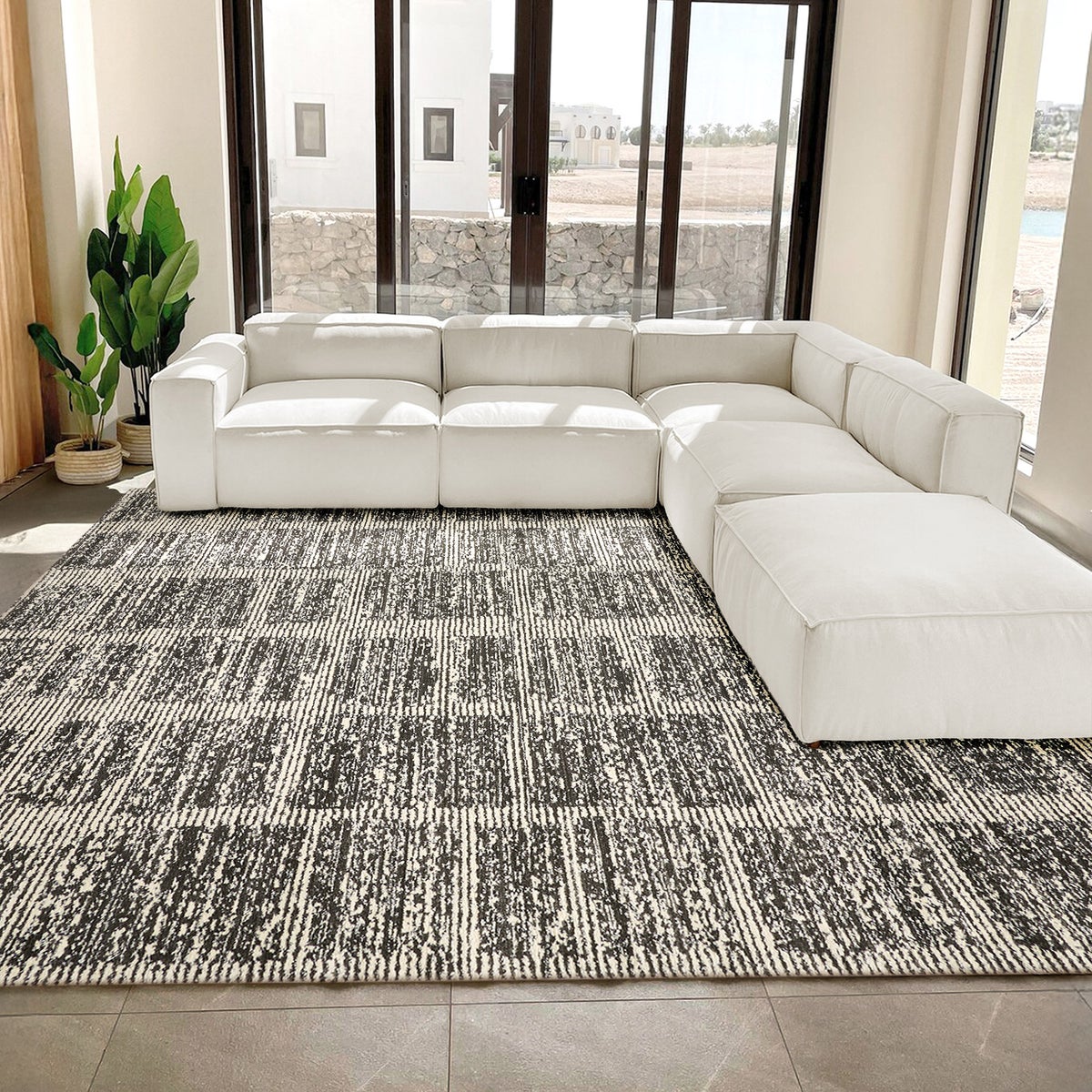 Foxwood Cozy Area Rug Collection, Alva Cream Charcoal 9x13