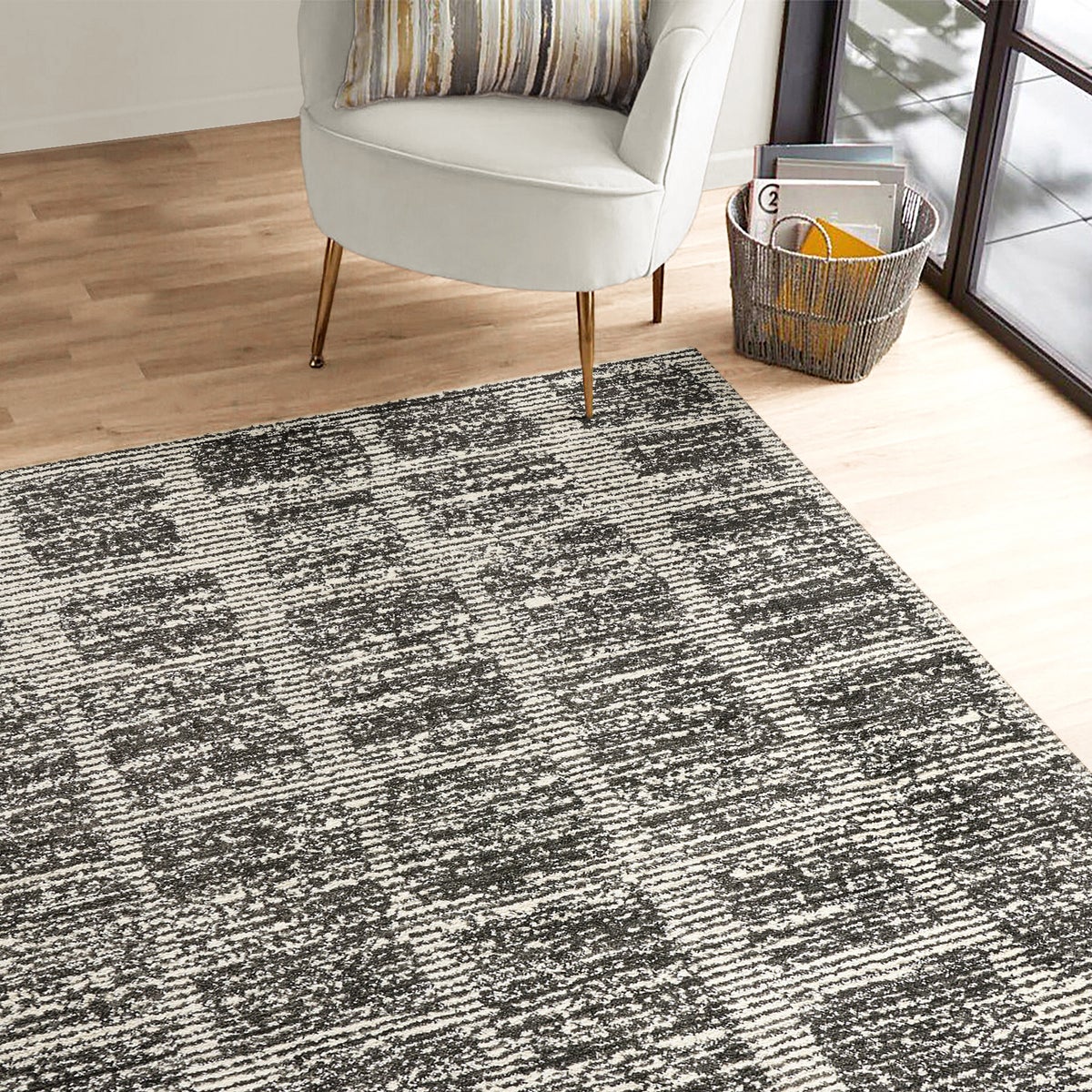 Foxwood Cozy Area Rug Collection, Alva Cream Charcoal 9x13