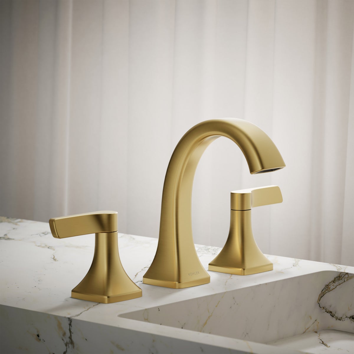 New - Kohler Riverly Widespread Bathroom Sink Faucet Gold