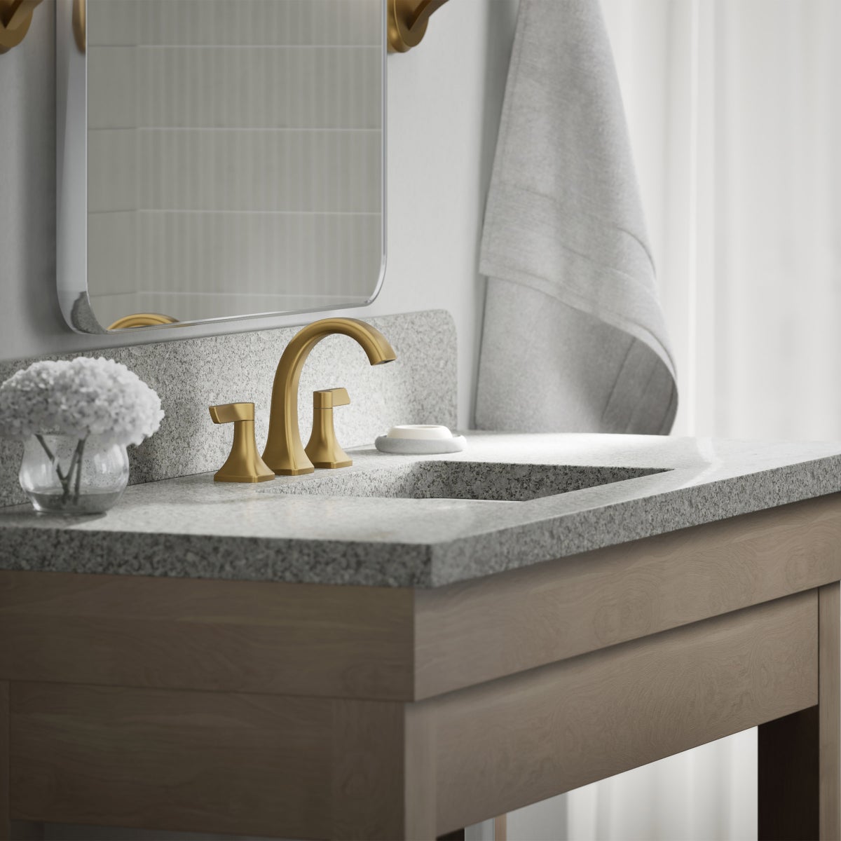 New - Kohler Riverly Widespread Bathroom Sink Faucet Gold