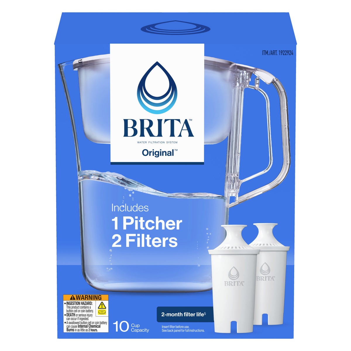Brita Champlain Water Filter Pitcher, 10 Cup with 2 Filters