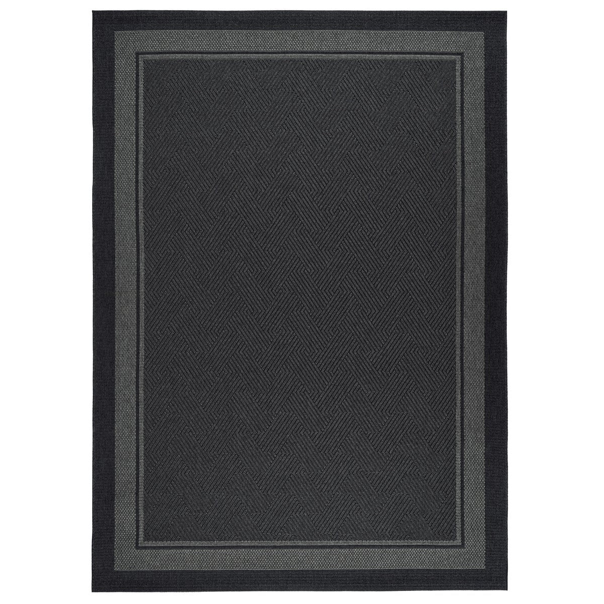 Ravenna Indoor/Outdoor Rug, Geo Border Charcoal, Rug Size: 6 ft. 6 in. x 9 ft. 6 in.