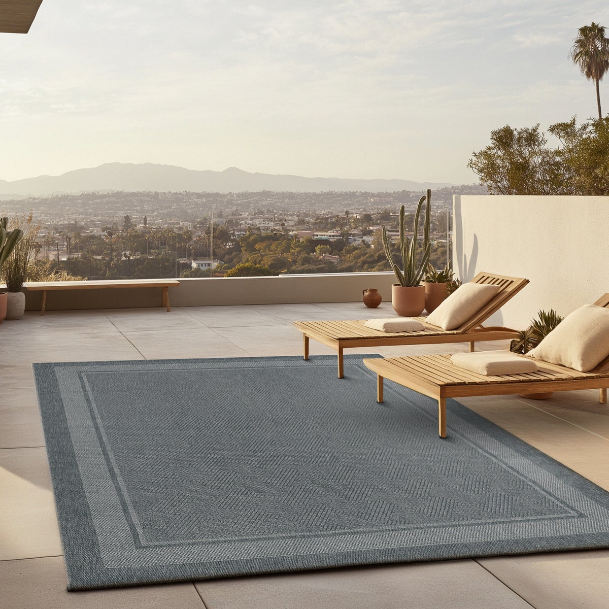 Ravenna Indoor/Outdoor Rug, Geo Border Silver, Rug Size: 6 ft. 6 in. by 9 ft. 6 in.