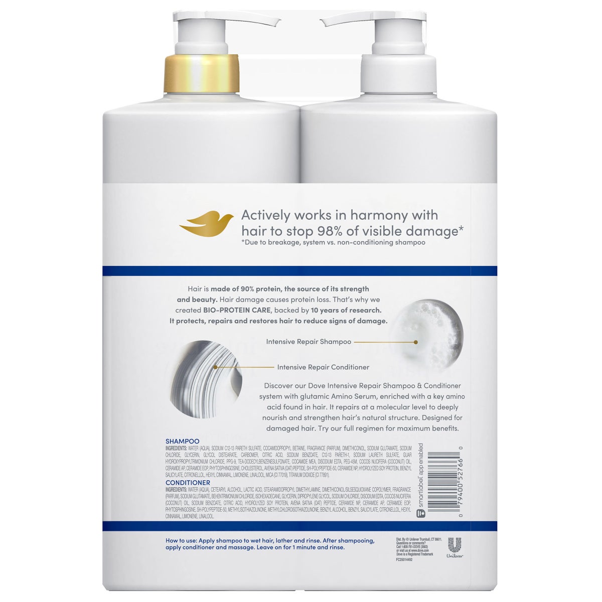 NEW - Dove Intensive Repair Damage Therapy Shampoo & Conditioner Set, 33.8 fl oz