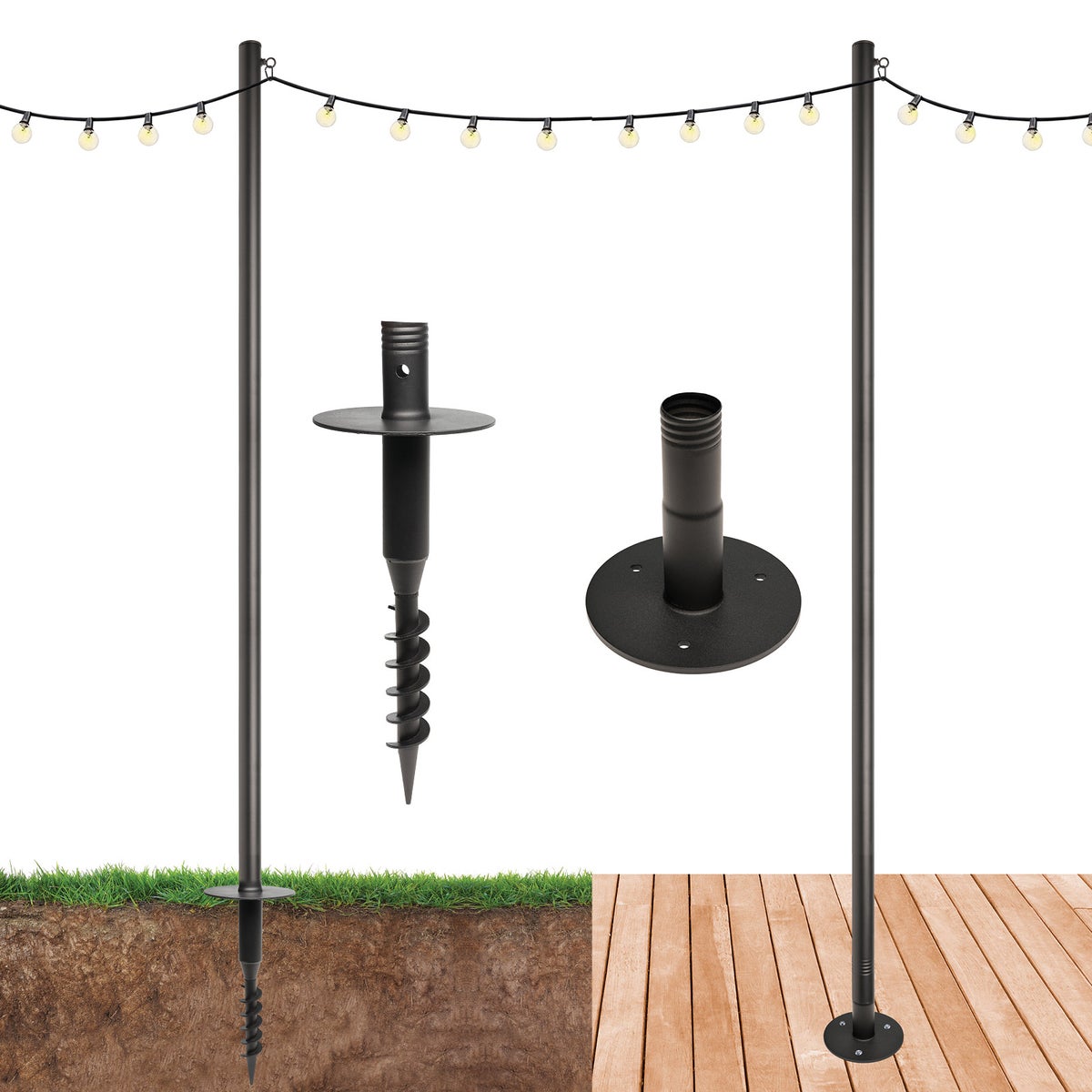 Excello Global Products 10 ft. String Light Pole, 2-pack