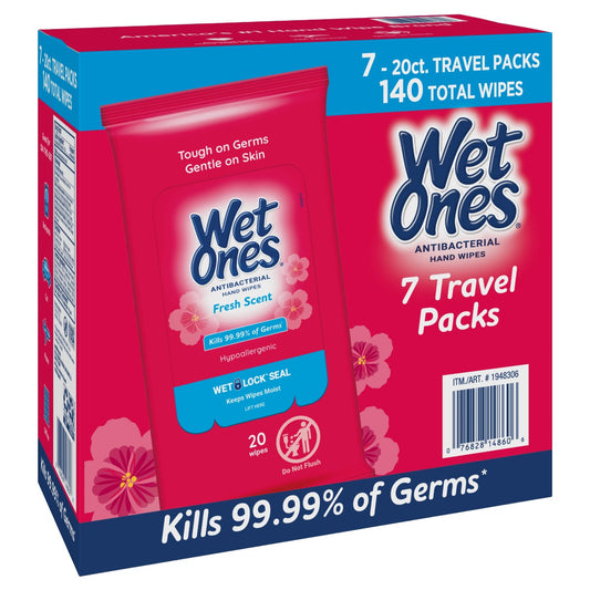 Wet Ones Antibacterial Hand Wipes, Fresh Scent, Travel Packs, 140 Wipes