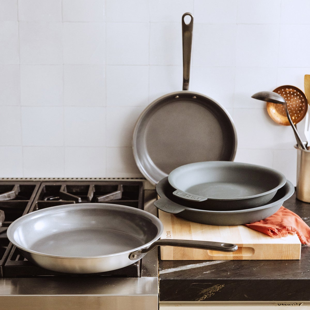 NEW - MADE IN 4-piece CeramiClad Non-Stick Frying Pan Set