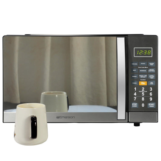 NEW - Emerson 1.1 CF, 1100W, Stainless Steel, Mirror Finish, Microwave Oven With Grill