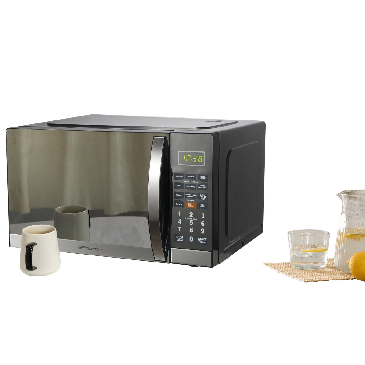 NEW - Emerson 1.1 CF, 1100W, Stainless Steel, Mirror Finish, Microwave Oven With Grill