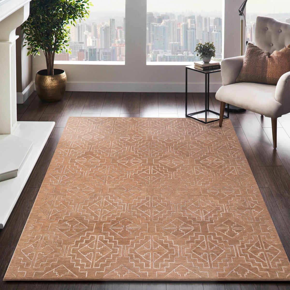Obeetee Nomad Wool Area Rug Collection, Garima Rust, 5'x8'