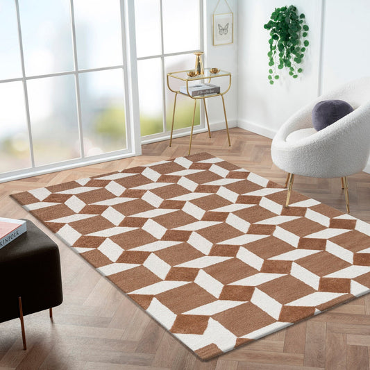 Obeetee Retro Hand Tufted Wool Area Rug, Nova Rust,  5 ft. x 8 ft