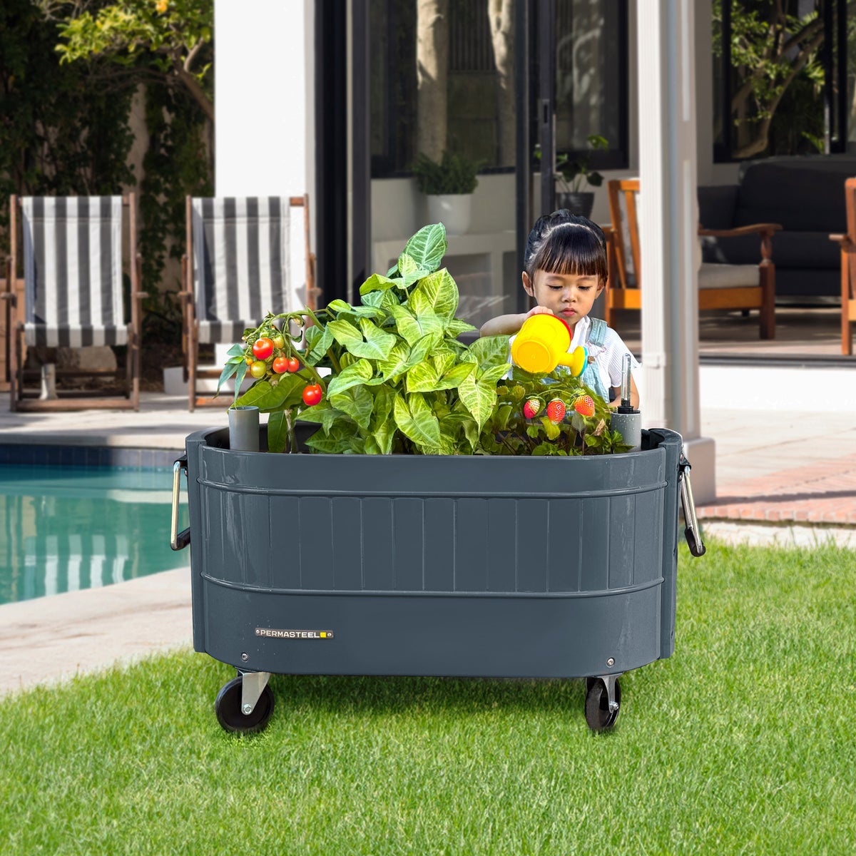 Permasteel Rolling Self-Watering Garden Bed - Blue