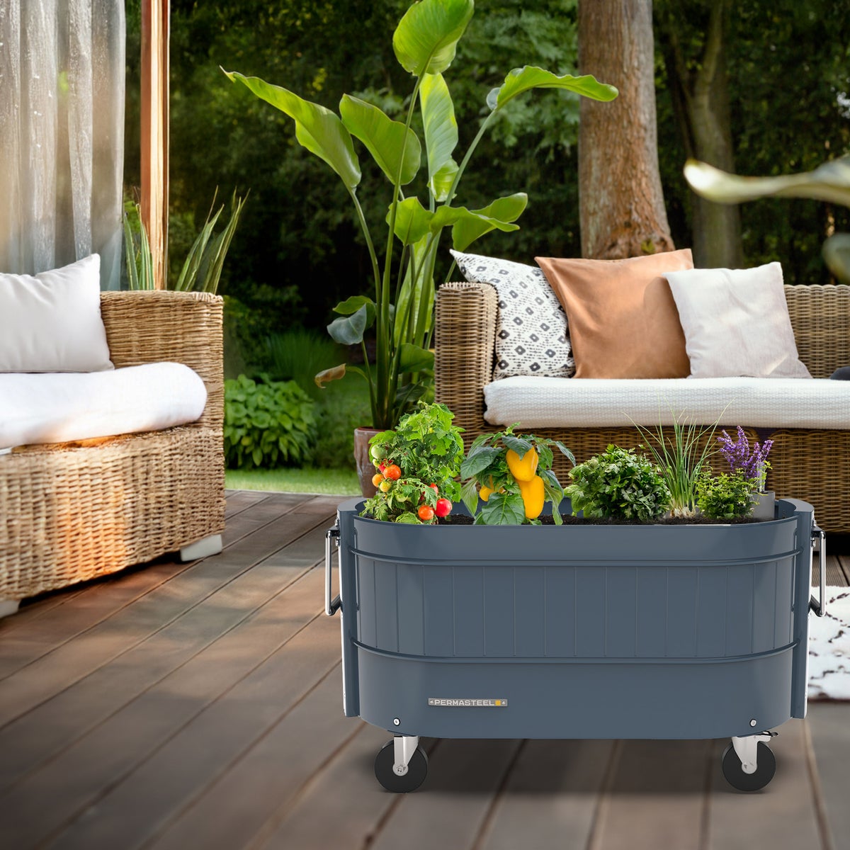 Permasteel Rolling Self-Watering Garden Bed - Blue